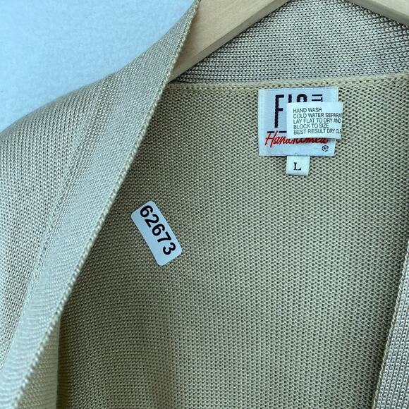 FIA ITALIA Sweater Womens L Hand Loomed Open Hem Tie Jumper Cardigan Beige Vtg - Picture 14 of 14